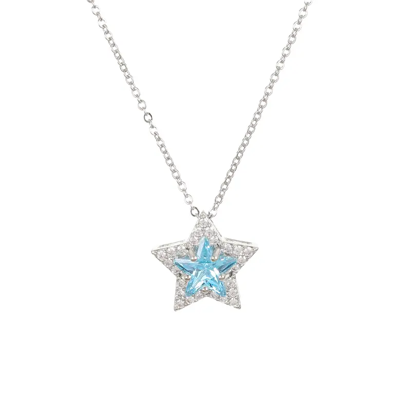 Statement Necklace for Women, Elegant Star Shape Pendant with Blue Zircon and Bling Effect, Dainty Alloy Collarbone Chain, Statement Necklaces, Engagement