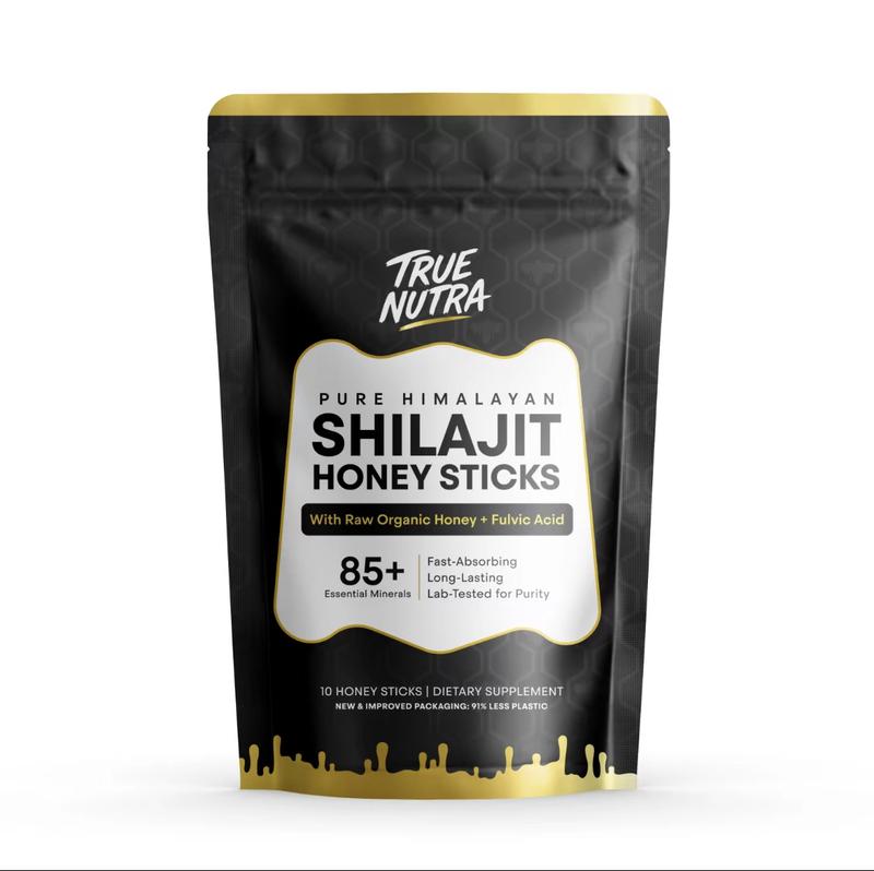 True Nutra Pure Himalayan Shilajit Honey Sticks with Raw Organic Honey Fulvic Acid: Enhances mineral absorption, 85+ Essential Minerals, Long-Lasting, Fast-Absorbing, Lab-Tested for Purity - 10 Sticks