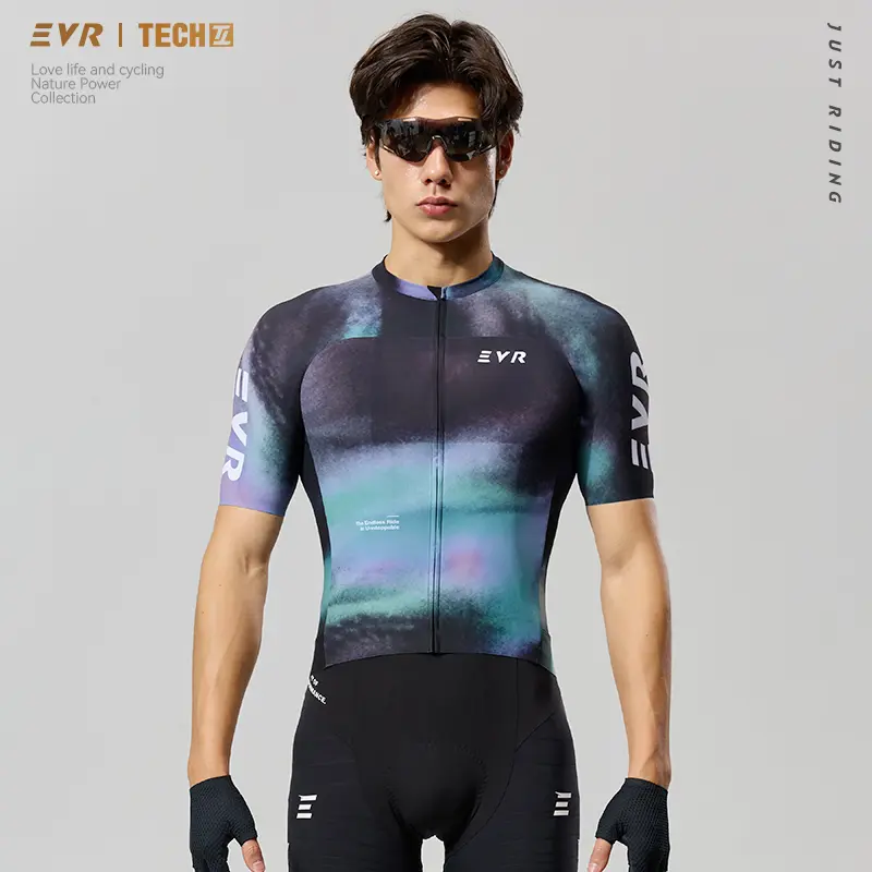 EVR Nebula Men’s Lycra Cycling Short-Sleeve Jersey, 3D Custom FitQuick Dry Breathable ReflectiveSuitable for Road Cycling（2619A）