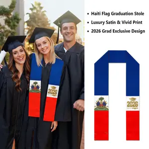 2026 Haiti Pride Graduation Stole - Commencement Sash,Stole Print Sash for Study Abroad International Students Class of 2026 Silky SatinCapeShawl Set 2026,cords for graduation