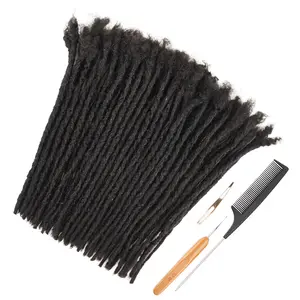 DAIXI Handmade Interlocking Locs, 0.6-0.8cm/100% Real Human Hair Permanent Loc Extensions, Textured Natural Looking Soft Dreadlocks Afro Kinky Curly