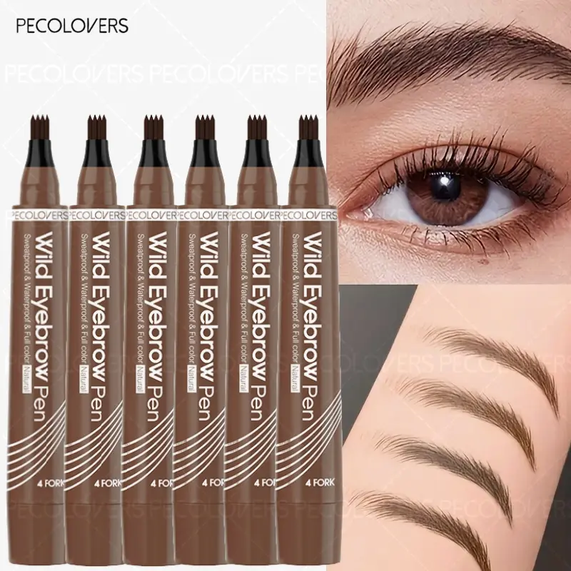 6pcs/set  Natural Wild Eyebrow Pen Waterproof 4 Fork Eyebrows Pen Eyebrow Tattoo Waterproof Liquid Black Eye Brow Makeup Pencil Eyebrow Pencils Makeup Products