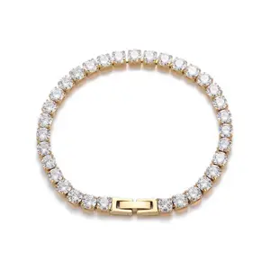 Two-Tone Plated Cubic Zirconia Classic Tennis Bracelet, Hypoallergenic Unisex Bracelets for Men & Women, Adjustable Size 6.5-8.5 Inch, Sparkling Simulated Diamond Tennis Bracelets, Dainty Stackable Jewelry for Daily, Party, Birthday & Anniversary Gift