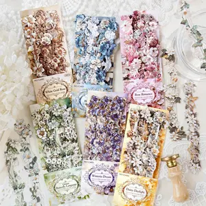 60pcs (6 packs) Retro Relief Flower Long Strip Scrapbook Stickers Aesthetic Flowers Strip Border Stickers For Journaling Supplies Decorative Collage Scrapbook Paper Flower Stickers For Scrapbooking Scrapbook Supplies