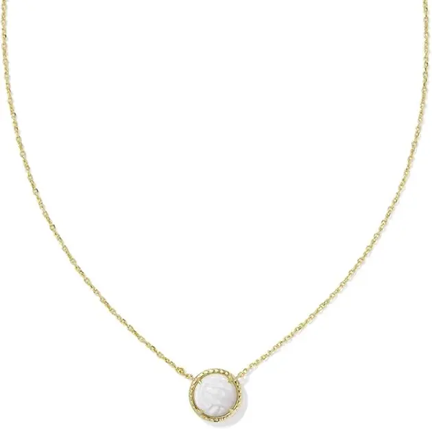 Women's Kendra Scott Gold Volleyball Short Pendant Pearl and Gold Necklace for Adults, White Mother-of-Pearl, 0.5in Carved with Textured Lines, 19in Chain, Sports Jewelry, Model 9608866061