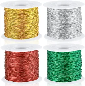 Metallic Polyester Tinsel Rope - 440yards x 1mm Shiny Cord for Christmas Ornaments, Gift Wrapping, Craft Projects (Gold, Silver, Red, Green)