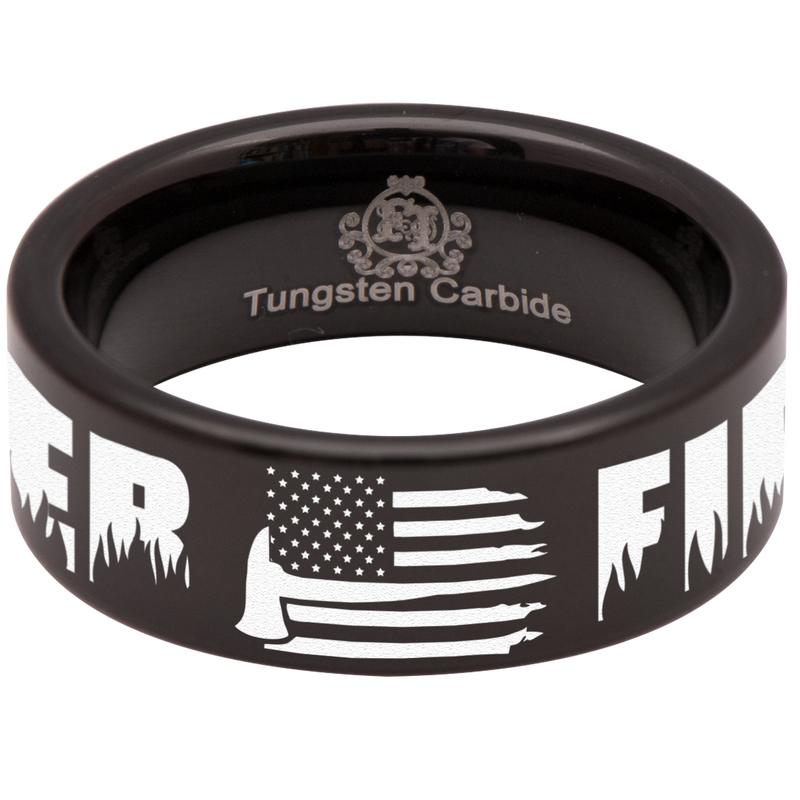 Firefighter Axe American Flag Tungsten Carbide Ring