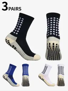 3 pairs of anti-slip textured soccer socks, thickened cushioned mid-calf socks, suitable for basketball, soccer, and outdoor activities, wearable year-round, Sports Fit Socks