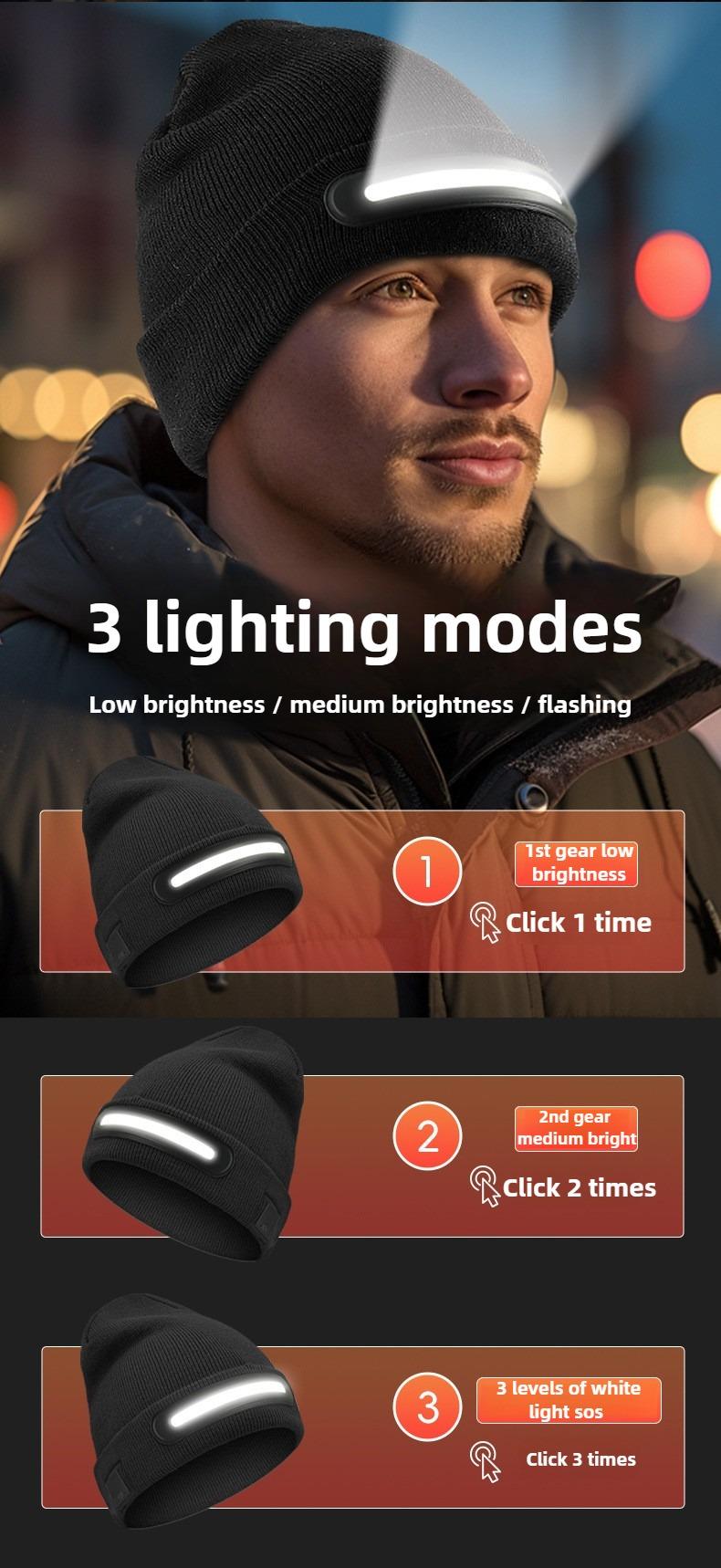 Bluetooth LED Woolen Hat – USB Rechargeable Unisex Winter Hat with Lights for Men, Women & Teens, Perfect Christmas & Birthday Gift, Stocking Stuffer – Black usb-c fast charging