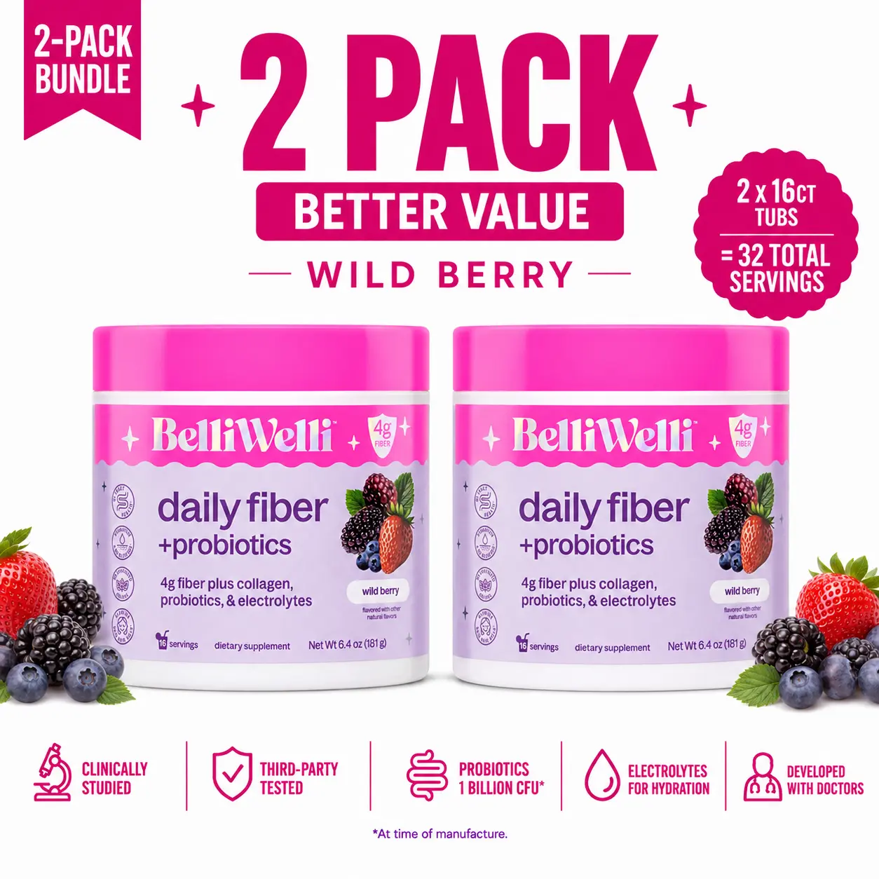 BelliWelli Daily Fiber + Probiotics - Wild Berry BelliWelli Daily Fiber + Probiotics - Wild Berry
