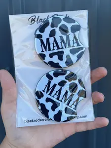 mama cowprint western car coasters set of 2