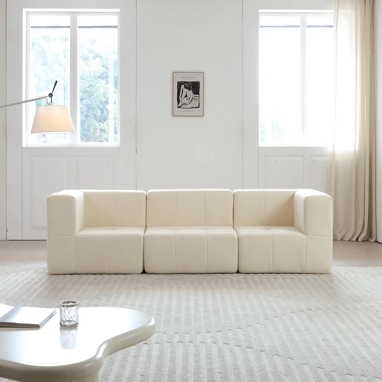 Sectional Couch Modern Compression Sofa, 3-Seat Modular Sectionals Sofa in A Box, Couchfor Living Room, Apartment, Studio, Office
