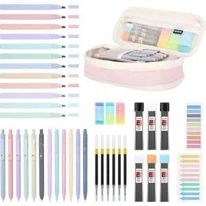 42 count Aesthetic School Supplies with Large Pencil Case, 12 Pastel Highlighters,6 Black Ink Gel Pens,6 Cute Mechanical Pencils Set 0.5 & 0.7 mm for Students Stationary College Essentials()