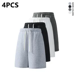 4-pack men’s knit drawstring athletic casual loose solid-color shorts, mid-thigh length, versatile streetwear style for everyday comfort