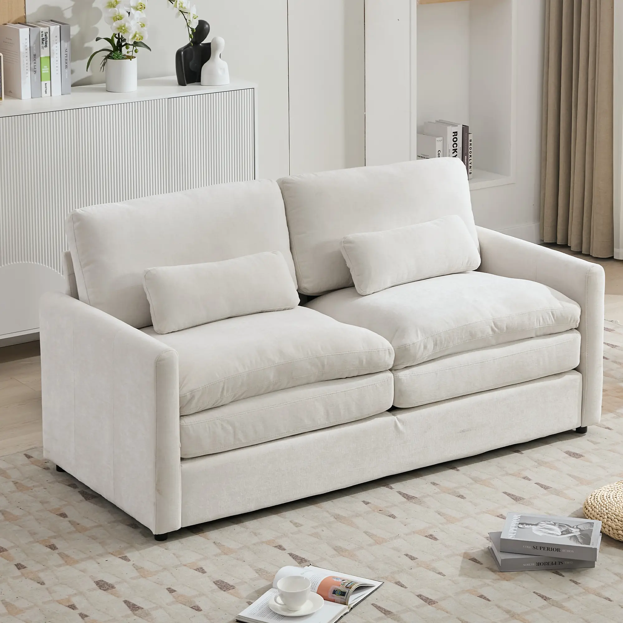 Dreamzon 68.1" Cozy Upholstered Loveseat Sofa Oversized Comfy Comfy Cloud Sofa Double Cushion Loveseat Sofa Plush Cushion Sofa Couch for Living Room, Beige
