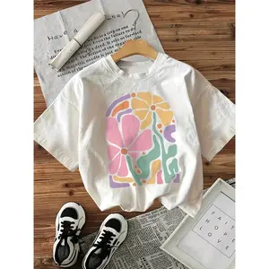 Women's Floral Print T-Shirt: Soft & Breathable Short Sleeve Top with Classic Round Neck and All-Over Bloom Design. Perfect for Spring/Summer OOTD, Cottagecore Vibes, Picnic Dates, and Casual Everyday Style.