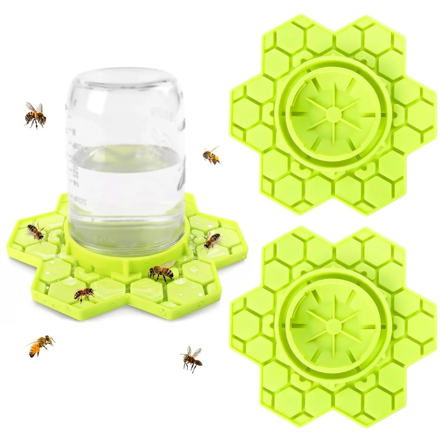 Pack Of 2 Bee Watering Station for Garden,Bee Feeder and Waterer Compatible with Regular & Wide Mouth Canning Jars(Jar Not Included), Small-Hole Honeycomb Tray Honey Bee Feeder for Outside