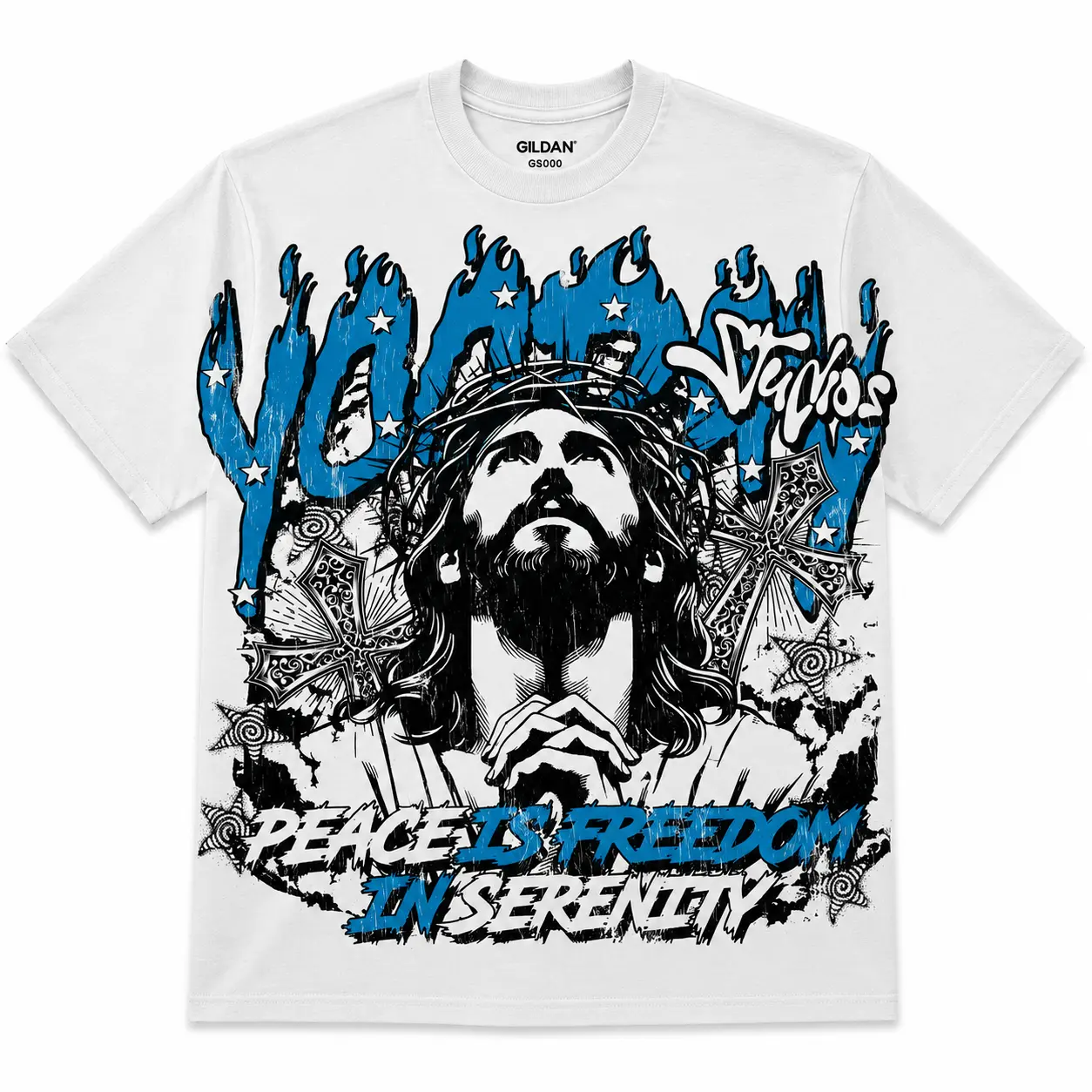 Y2K Grunge Christian T-Shirt – Jesus Christ Crown of Thorns Cross Graphic, Premium Heavyweight Cotton Relaxed Fit Tee, Vintage Streetwear, Faith-Inspired Gift