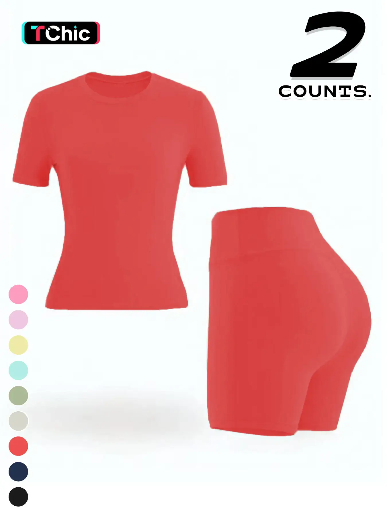Women's 2-Piece Sport Yoga Outfit, Plain Short-Sleeve T-Shirt And High-Waist Shorts, Breathable For Gym Running, For All Seasons, Activewear Fitness Outfit