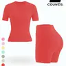 Women's 2-Piece Sport Yoga Outfit, Yoga Fitness Clothing, Plain Short-Sleeve T-Shirt And High-Waist Shorts, Breathable For Gym Running, For All Seasons