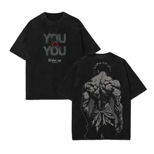 Baki Hanma Baki the Grappler Colletion Anime Double Printed Vintage Washed Tee - Tank Top Unisex Oversize Anime Manga Washed Heavyweight Cotton T-shirt Menswear Oversized Ribbed Seamless Tshirt Streetwear Tshirts Shoe