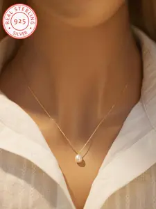 925 Silver Minimalist Necklace with Natural Freshwater Pearl Pendant, Elegant Gift for Friends and Family, Perfect for Personal Wear or Gifting