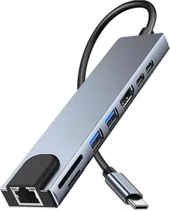 8-in-1 USB C Docking Station, Type C Hub with 4K HDMI Output, Gigabit Ethernet RJ45, 100W Power Delivery, SD/TF Card Slots & High-Speed USB Ports for MacBook, Surface, iPad Pro & USB-C Laptops