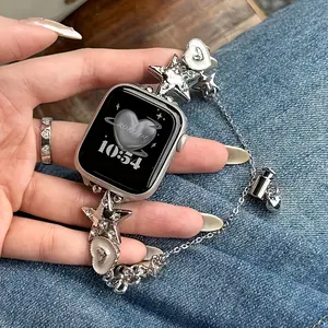 Women's Apple Watch Band, Star Heart Chain Metal Strap, Fits Iwatch 38-49mm, Suitable for Apple Watch Series 1-11, Perfect Gift