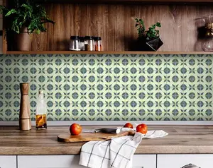 360 stand Colorful Self-Adhesive Vinyl Decal Wall Stickers - 24-Piece 8x8 in. Aegean Orb Green Easy-Remove Peel-Stick Decorative Tiles, for Kitchen & Room Home Decor Supplies, Removable