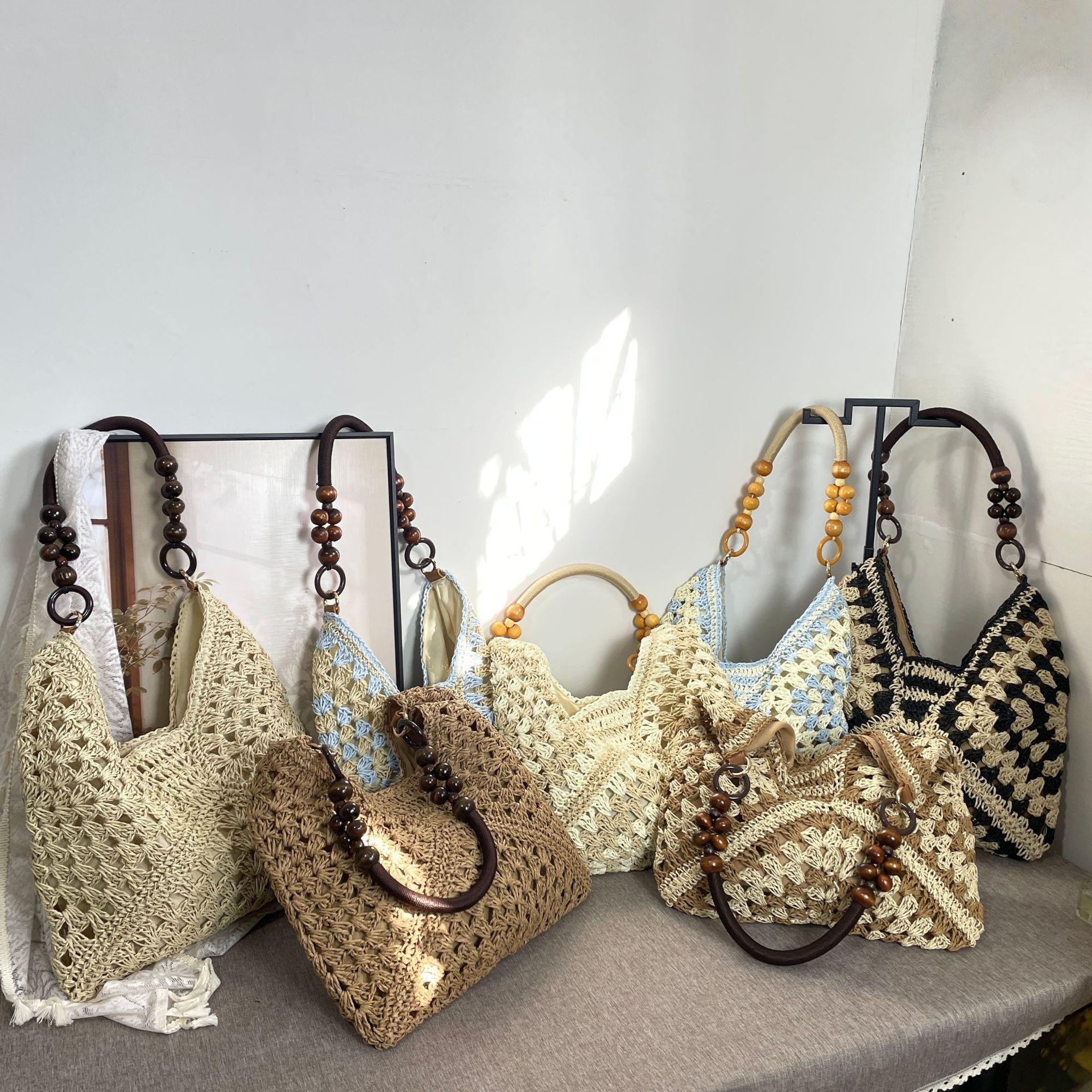 New Fashionable Handmade Woven Bag Versatile Paper Rope Crochet Straw Shoulder Bag for Beach & Vacation Style Lightweight Functional Summer Accessory
