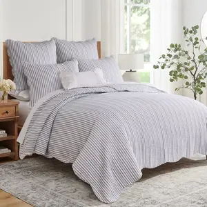 Martha Stripe Light Grey Twin/Twin XL Quilt Set - Levtex Home