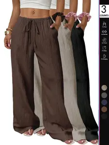 3/1 Counts Women's Linen-Like Polyester Pants Wide Leg Summer Beach Palazzo Pants back to school,2026
