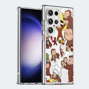 Curious George Pattern Clear Wireless Charging Military-Grade Protection Shockproof Slim Magnetic Phone Case for Samsung Galaxy S26 S25 S24 Ultra S23 S22 S21 S20 Plus Edge FE A14 A15 A16 A35 A36 A54 A56 Note20 Note10 A57 A55 A37 A34 A25 A26 A24 A17 Monkey