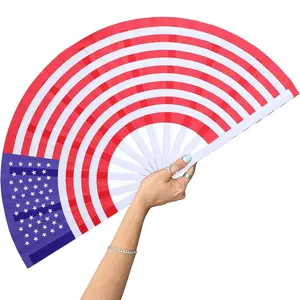 Independence Day Flag Pattern Handheld Folding Fan, 13 Inch Large Size Party Fan, Outdoor Wedding Decorative Fan