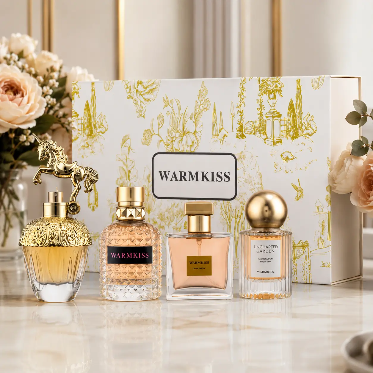 Women's 4-Piece WARMKISS Rose Vibrant Fragrance Set - Luxury Long-Lasting Eau de Parfum Spray, Floral Fresh Scent, Festive Birthday Gift for Her, Scented Fragrance Collection, Fragrance Sets, Floral Perfume Set