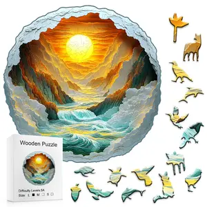 Sea of Clouds Sunset Secret Land Cure Crit 5A Difficulty Wooden Puzzle with Detailed Cloud Frame and Warm Sunset Waves for Adults & Children Ideal for Gifts Scenery Fans Puzzle Parties and Parent-Child Interaction