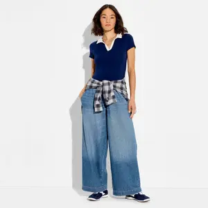 Women's Mid-Rise Baggy Leg Easy Pull-On Jeans - Wild Fable Medium Wash XXS