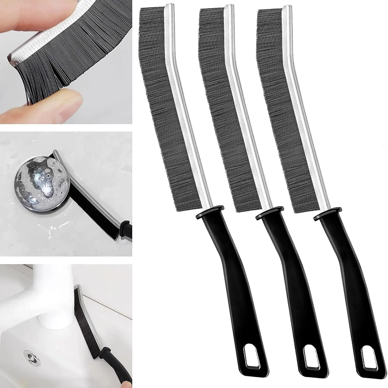 3Pcs Hard Bristle Crevice Cleaning Brush, Small Cleaning Brushes, Grout Cleaner Brush, Toilet Brush, Scrub Brush for Shower Tile, Skinny Gap Cleaning Tools for Household Use, Bathroom, Kitchen