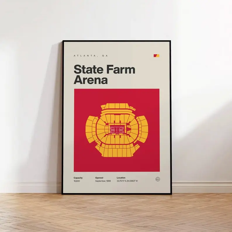 Atlanta Hawks Poster, State Farm Arena Stadium Print, Sports Bedroom Art, Minimalist Office Wall Art Decor Decoration Photo Gift