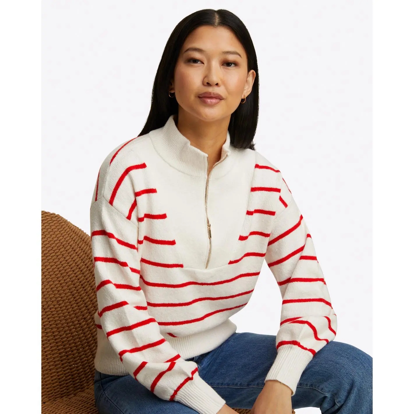 Striped Quarter Zip Sweater in Mariner Stripe
