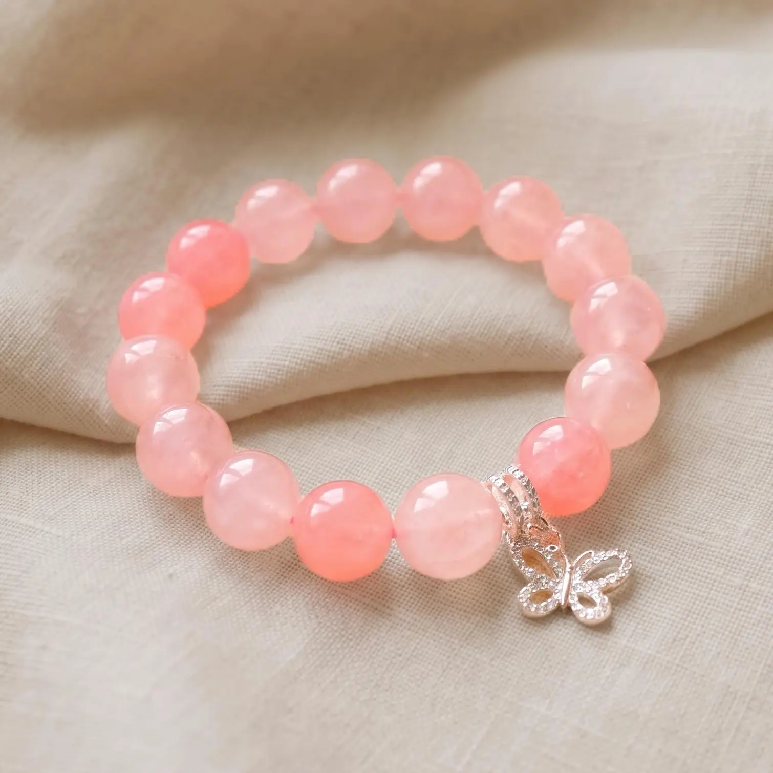 Natural Rose Quartz crystal Bracelet, Love Attraction Crystal Bracelet with Moon Charm, Romance Energy & Feminine Charm Jewelry