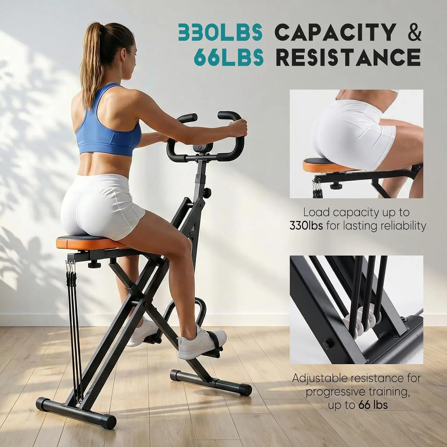 Squat Machine, 2 in 1 Squat Rowing Machine, 330 LBS Capacity Glute Workout Equipment with Adjustable Resistance, Foldable Glute Exercise Full Body Workout Machine for Women