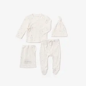 White Celestial Printed Organic Cotton Ribbed Baby Layette Set