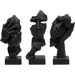 3 Thinker Statue, Silence is Gold Abstract Art Figurine, No Hear No See No Speak Modern Home Resin Sculptures Decorative Objects Modern Decor for Creative Room Home, Office Study (Black)