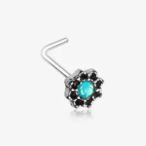 Lotus Opal Sparkle Filigree Icon L-Shaped Nose Ring