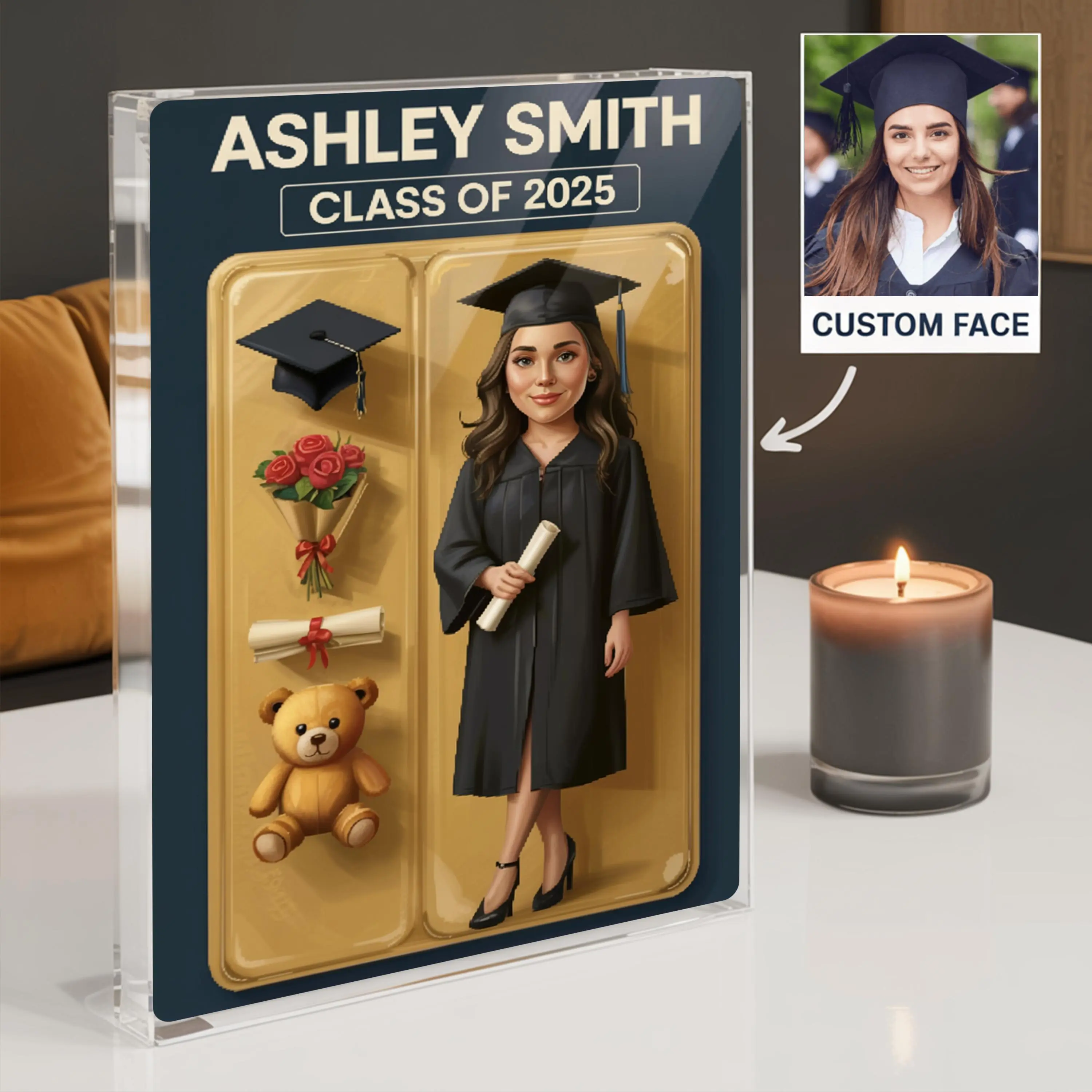 Personalized 3D Effect Graduation Action Figure Pack Packaging Personalized Rectangle Acrylic Block Plaque, Unique Keepsake, Graduation Gift
