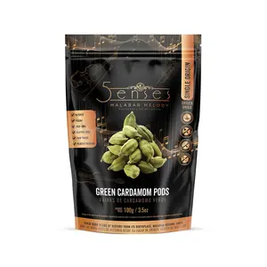 5 Senses Malabar Cardamom Green Pods  | Cardamomo | Malabar Melody | Single Origin, Non-GMO, Fairtrade, Kosher, Gluten-Free, Vegan Flavor Spice