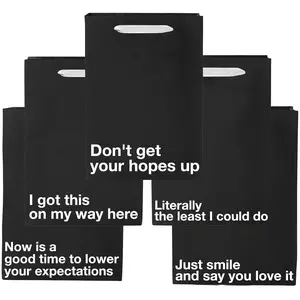 MilkToast Brands Funny Gift Bag Set of 5, 11" x 8" x 4", Bulk Pack of Black Kraft Paper Bags with Sarcastic Phrases for White Elephant Gifts, Christmas, Holidays, Office Parties, Father's Day