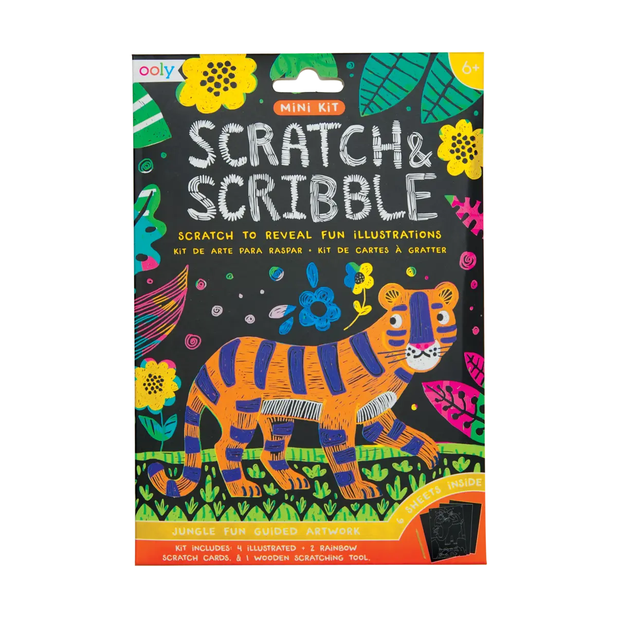 Scratch and Scribble Mini Scratch Art Kit - Jungle Fun - 6 Cards