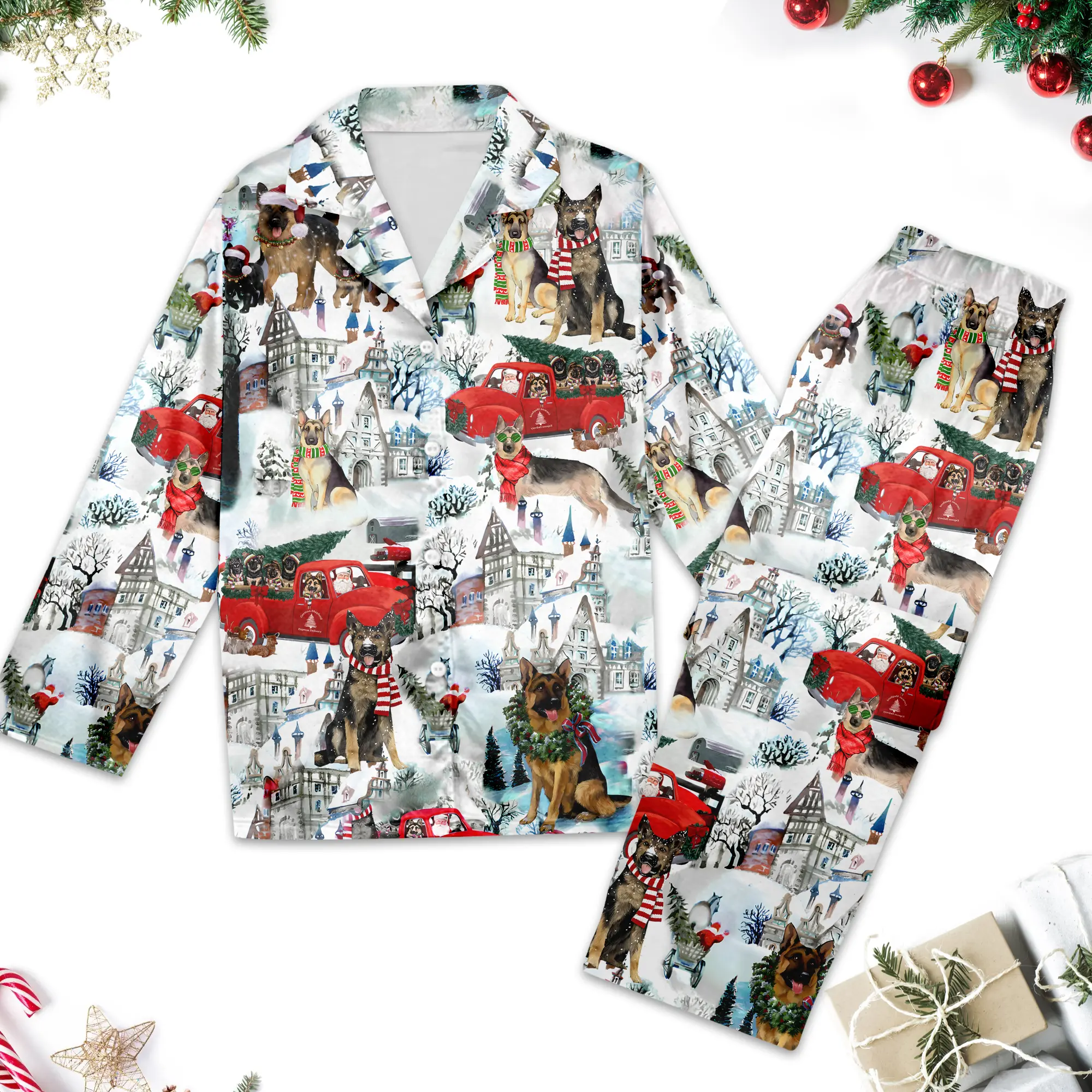 German Shepherd Christmas Pajamas, Santa German Shepherd Pajama Set, Dog Xmas Party Pyjamas, Christmas Holiday Family Shirt